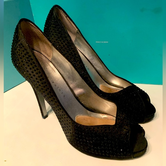 Martinez Valero black sequin high heel. Size 10, 5” heel. Open-toed fabric - Picture 2 of 6